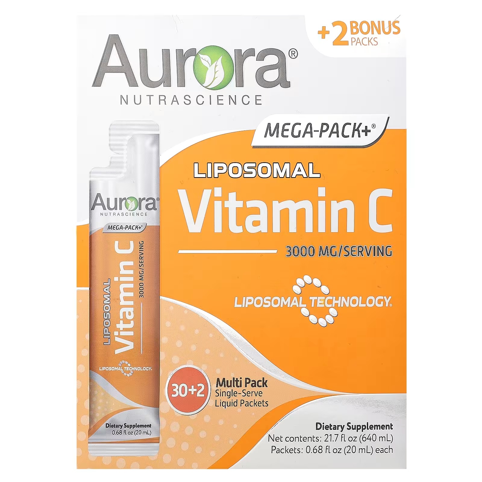 Aurora Nutrascience, Mega-Pack+®, Liposomal Vitamin C, 32 Packs, 0.68 fl oz (20 ml) Each - Image 2